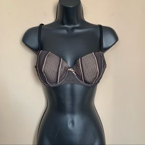 DKNY Black and Tan Mesh Overlay Bra 34C RN 30913